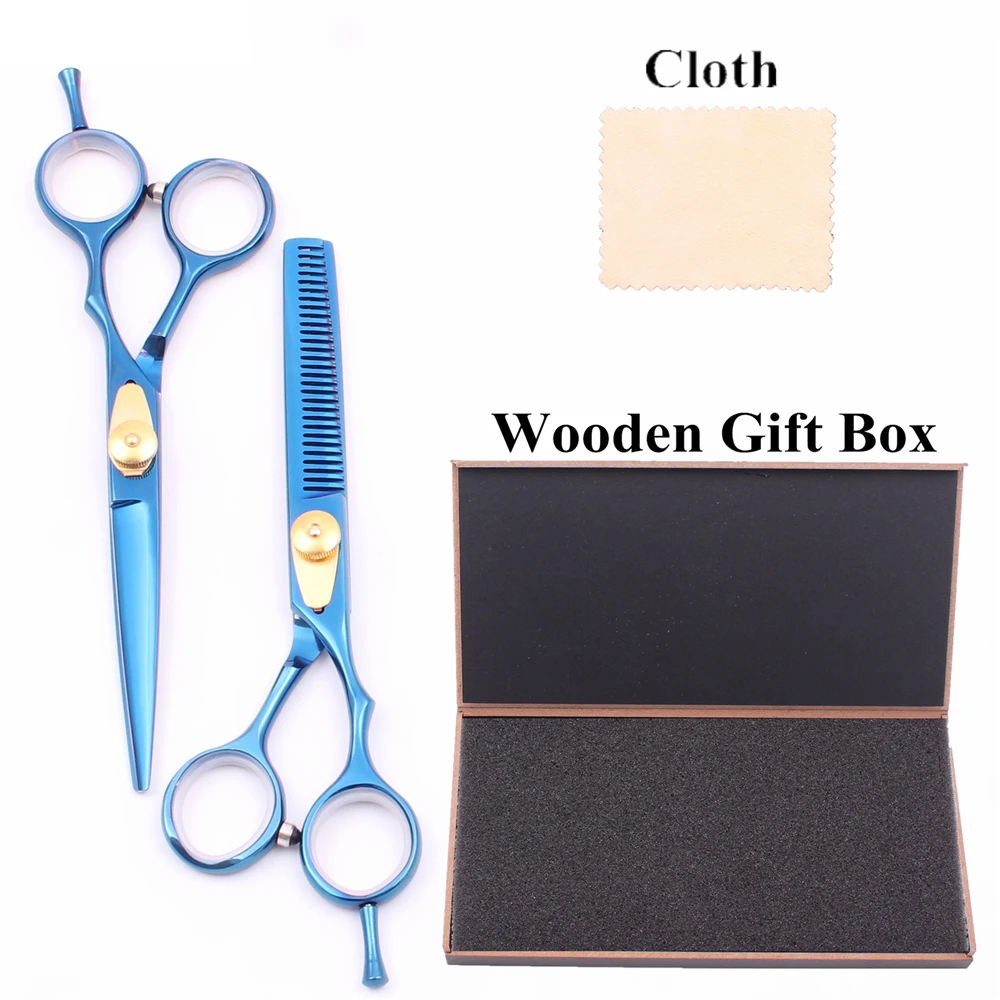 Парикмахерские ножницы 6 &quotстальные синие для стрижки волос филировочные