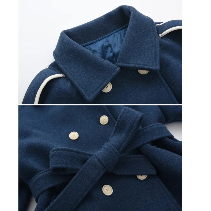 

2020 New Winter Woolen Coat For Women Blue Double Breasted Lapel British Style Medium Length Thick Warm Wool Outwear Female