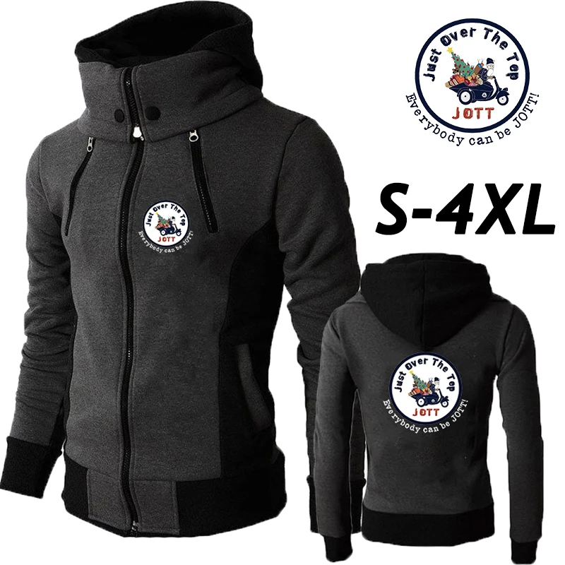 

Толстовка мужская с высоким воротником, модная утепленная кофта с принтом Санта-Клауса, джотт, повседневное пальто на молнии, с воротником-с...