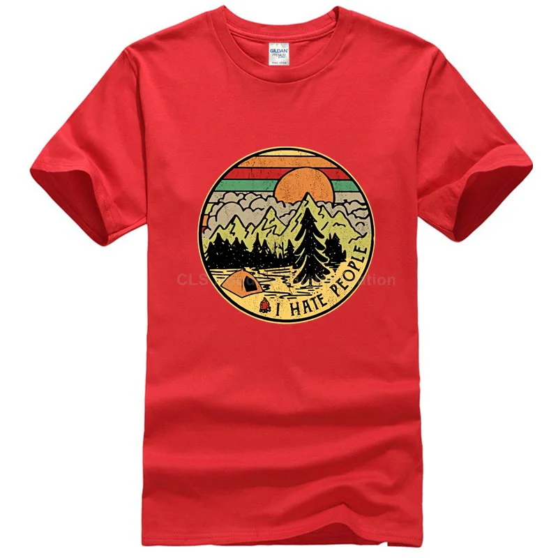 Camping I Hate People I Love Camping Винтажная футболка Черная Хлопковая мужская мультяшная Футболка Мужская Унисекс Новая модная свободная футболка - Цвет: Men red