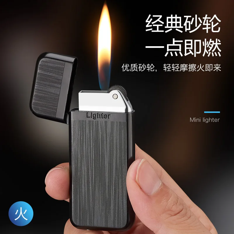 

Butane Inflatable Grinding Wheel Open Flame Lighter Portable Zinc Alloy Ultra-thin Mini Cigarette Lighter Cigar Accessories