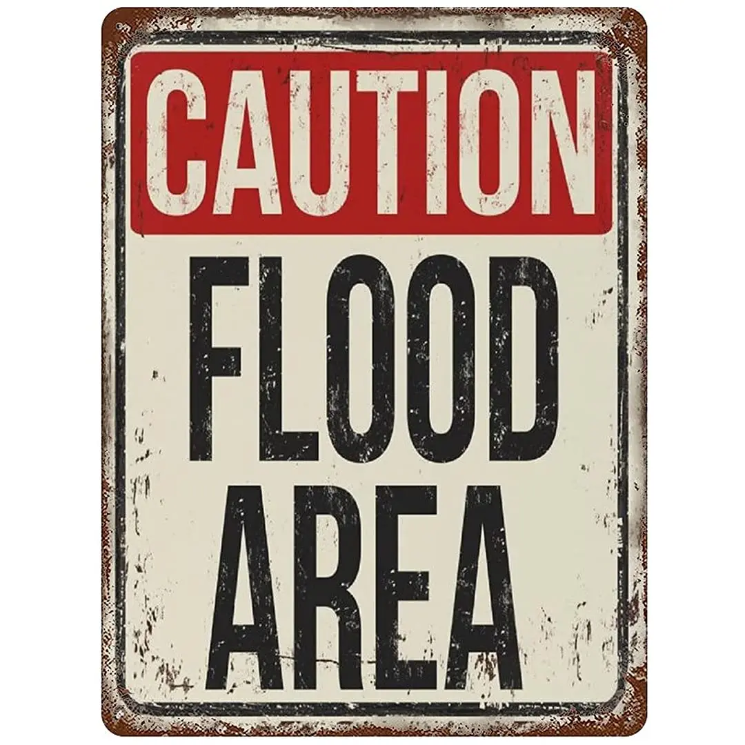 

PotteLove Metal Sign Caution Flood Area Aluminum Retro Style Weatherproof Horizontal Wall Decoration 15.7×11.8inch