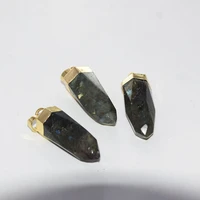 natural grey labradorite bullet charm pendant femme 2019long gold crown flash gem stone healing pendant for women jewelry making