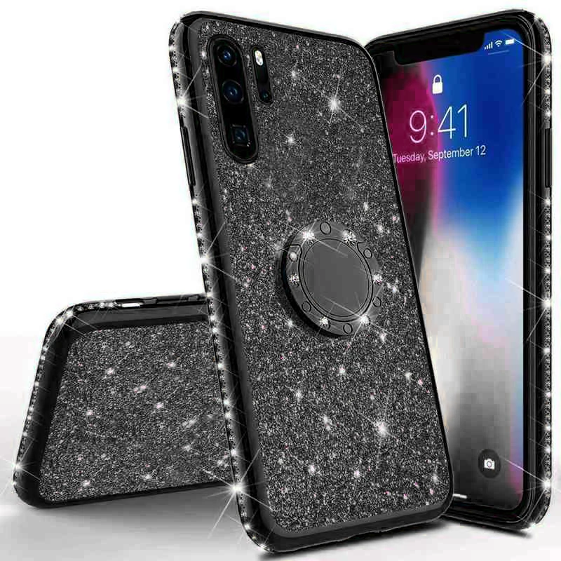 Палец кольцо Алмазный Мягкий чехол для HUAWEI P20 P30 Lite Pro P Smart Z P10 Nova 3 3i HONOR 7X 8X mate 20 10 блестящий чехол - Цвет: ZBlack
