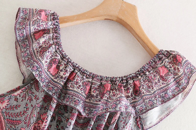 Everkaki Boho печати с открытыми плечами женское Макси платье с кисточками регулируемый пояс оборки цыганские летние платья женские осень
