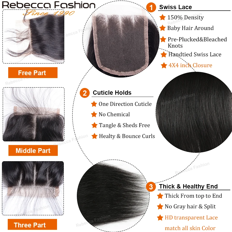 Пряди из человеческих волос Rebecca с застежкой 3 пряди наращивание Remy перуанские - Фото №1