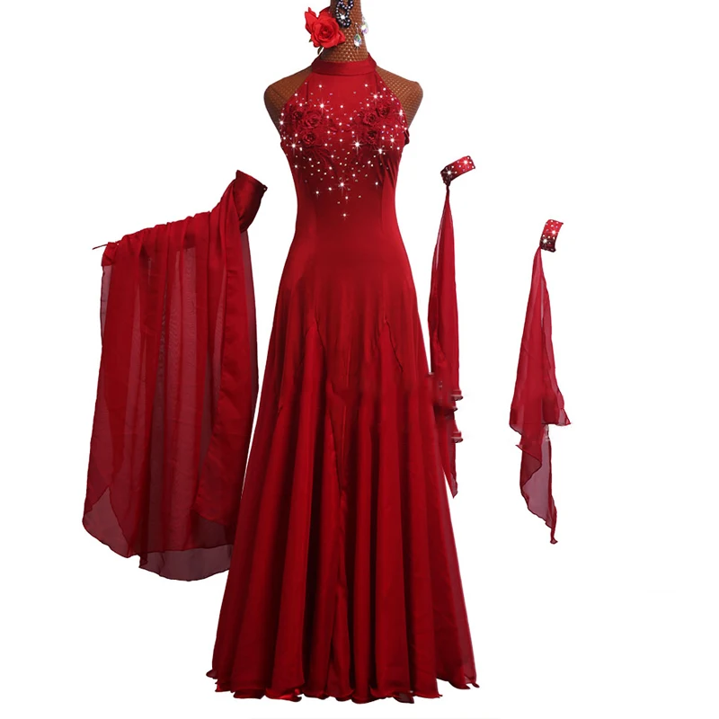 Платья для конкурса бальных танцев Красное длинное платье сценические наряды