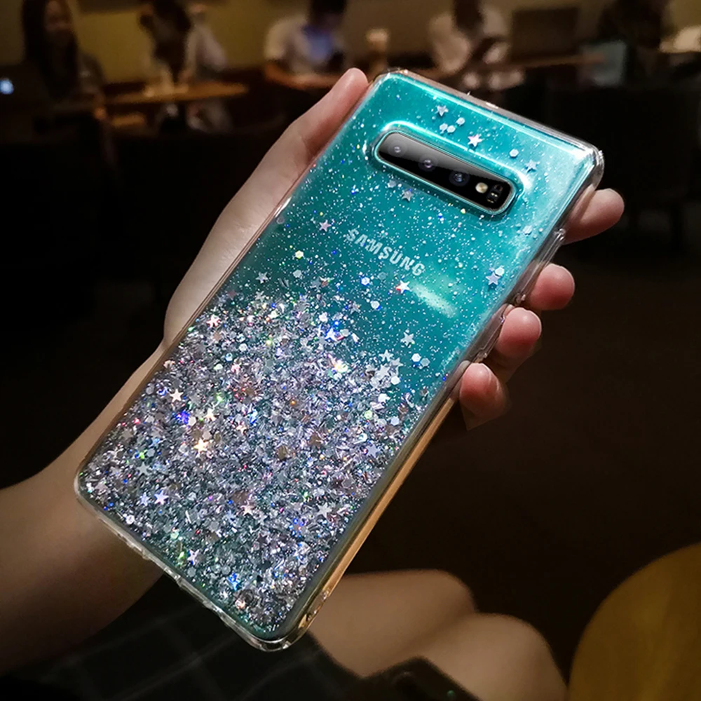 Glitter Star Clear Phone Cover Case For Samsung Galaxy S10 S9 S8 Plus Note 8 9 10 Pro Transparent Soft TPU Silicon Cases | Мобильные