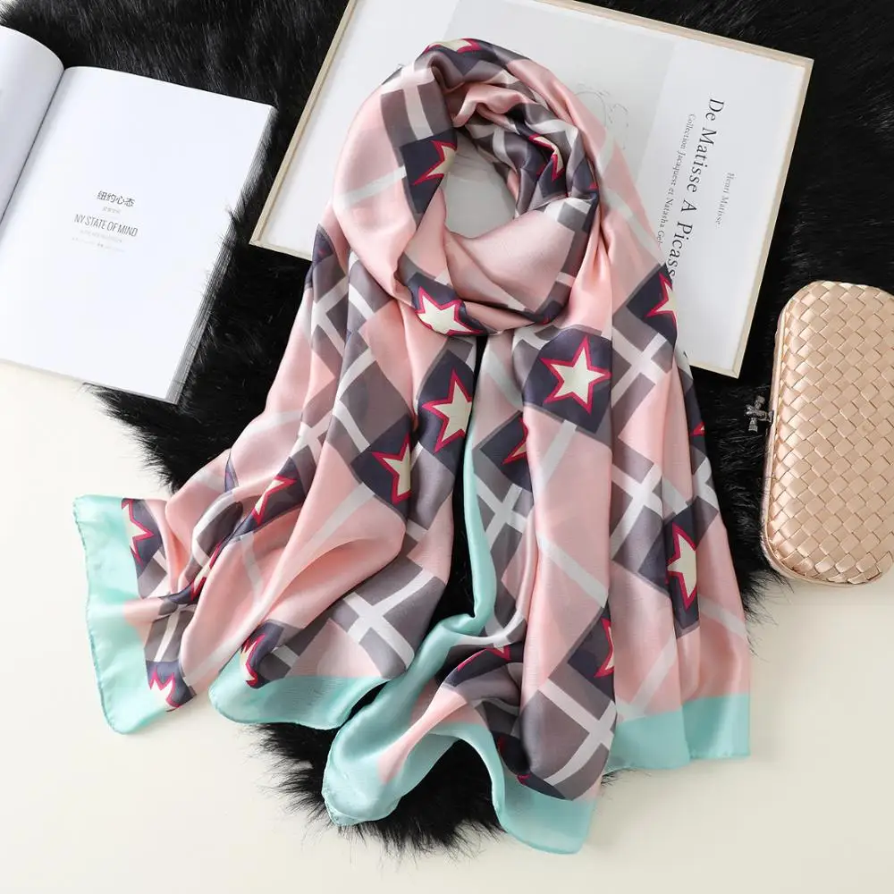 Новый дизайн люксовый бренд Твердый Шелковый летний шарф звезда хиджаб для