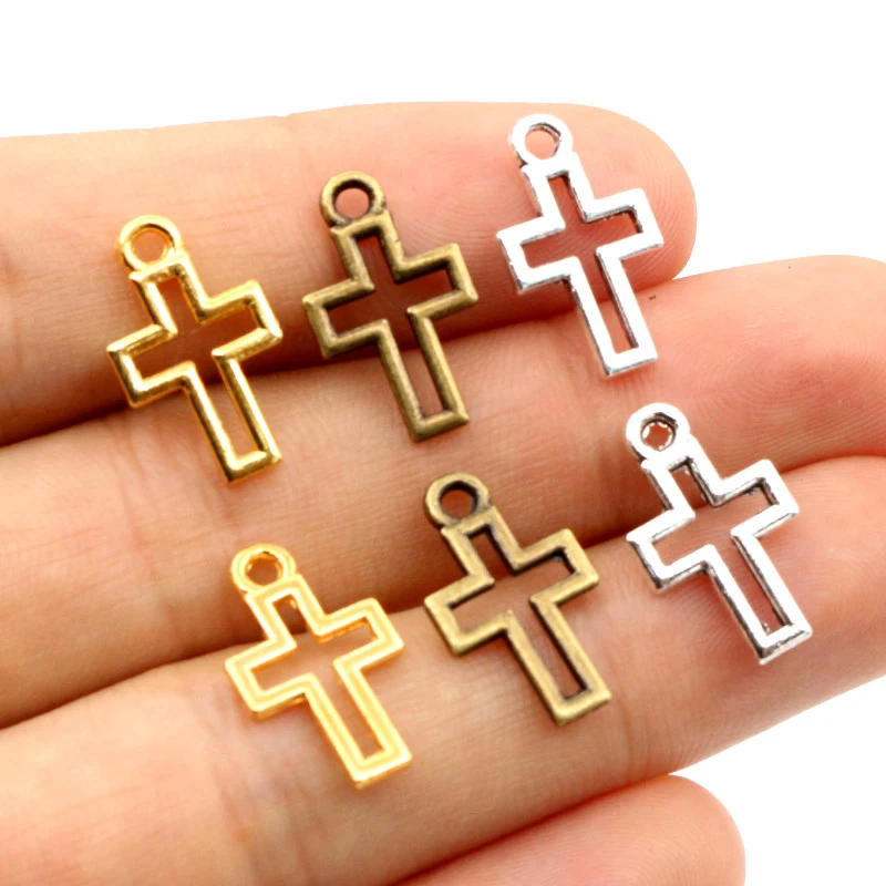 

40pcs Charms Hollow Lovely Cross 17x10mm Bronze Antique Silver Color Pendants DIY Making Findings Handmade Tibetan Jewelry