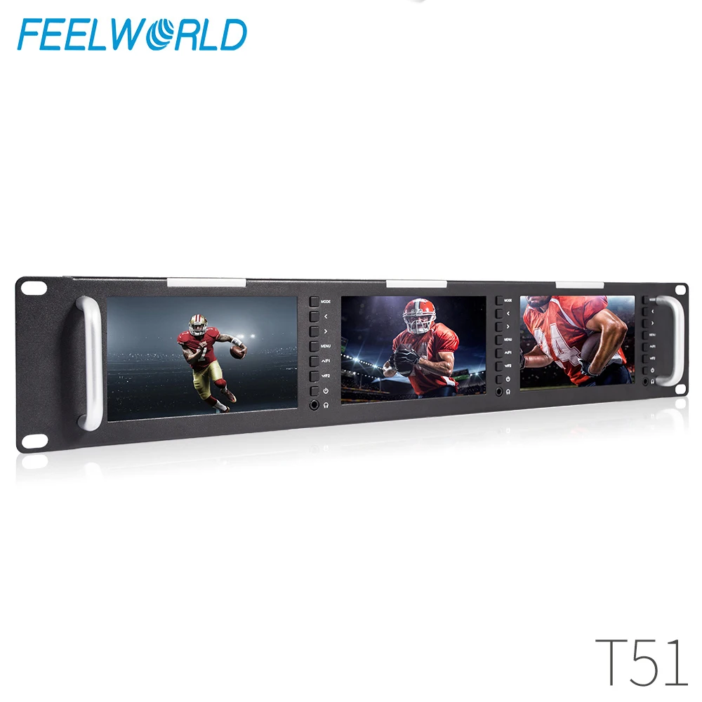 comprar Feelworld T51 Triple 5 Polegada 2ru Lcd Monitor De Montagem Em Rack Com 3g-sdi Hdmi Av Entrada E Saída Monitores De Qualidade De Nível De Transmissão