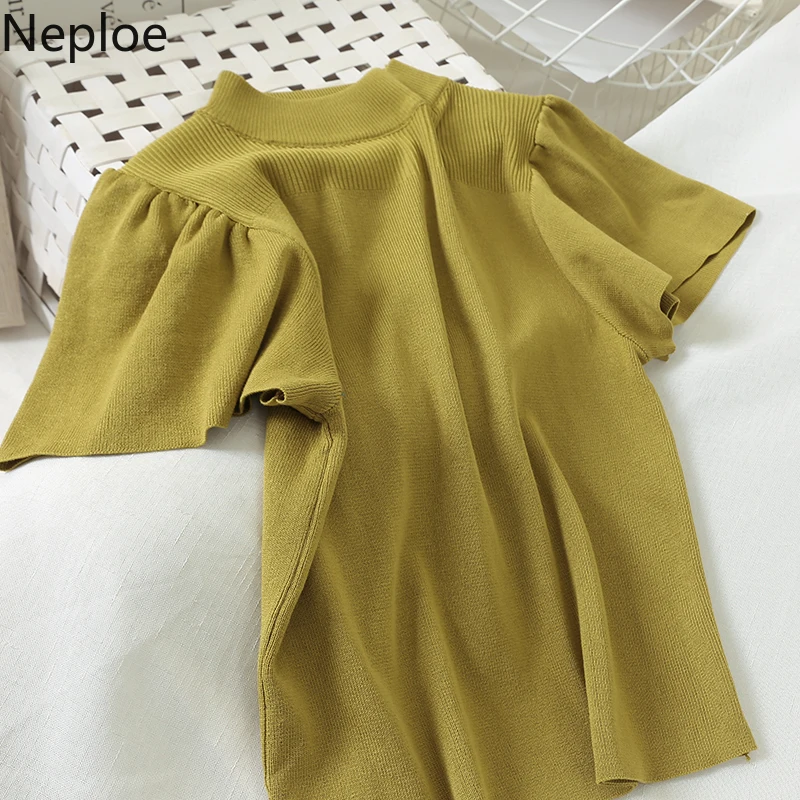 Женский Однотонный свитер с рукавами-фонариками Neploe корейский пуловер круглым