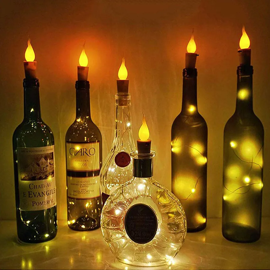 

Thrisdar 2M 20LED Candle Flame Cork Light Wine Bottle String Light Christmas Copper Wire Fairy Light Party Wedding Garland Light