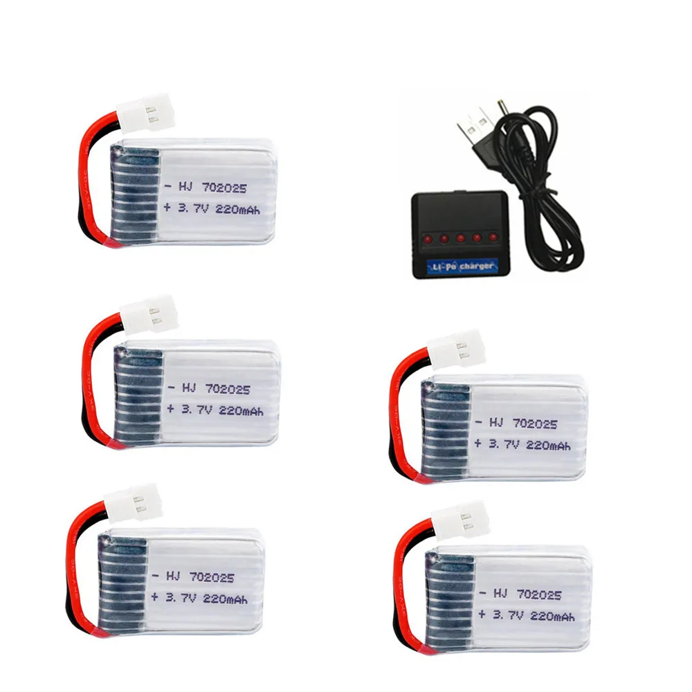 3.7V 220mAh Lipo Battery + 3.7v Charger for X4 X11 X13 RC Drone Quadcopter Spare Parts 702025 Rechargeable battery 1-5pcs | Электроника