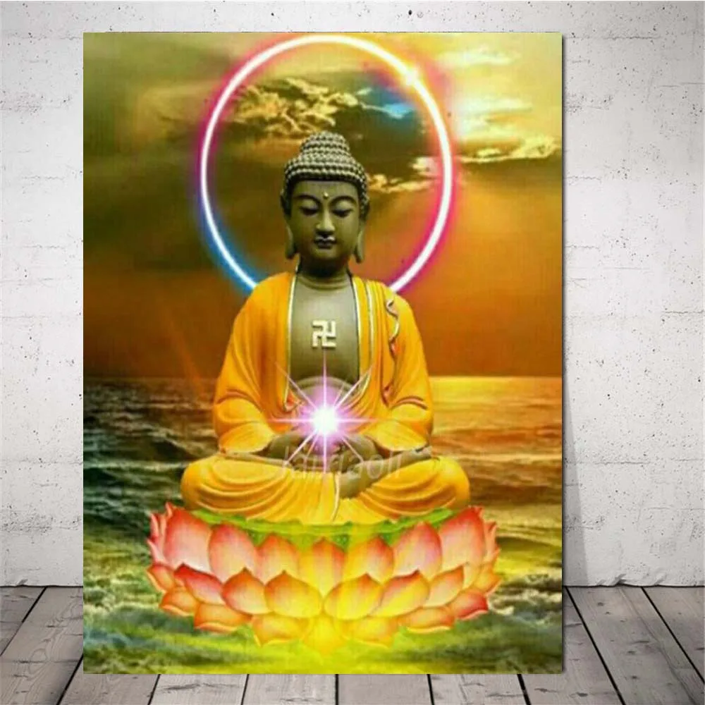 5D DIY Алмазная картина Будда Лотос камни в форме ромба/круглая мозаика изображения