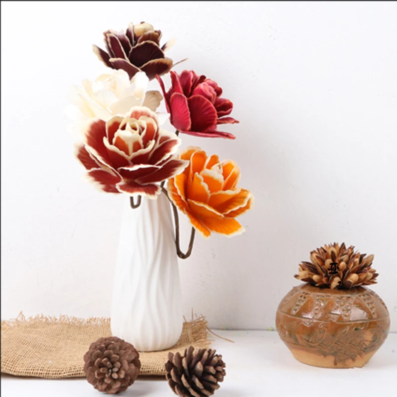 

Newyear 2021 Valentine Wedding Home Decoration Real Handmade Preserved Dried Flower Arrangement Multicolor Asian Peony Wood Chip