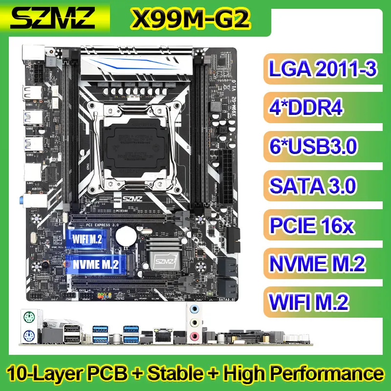 

SZMZ X99 Motherboard with Dual Channels DDR4 NVME M.2 USB 3.0 Support E5 2678 2620 2650 2680 V3 Series CPU Gamer Placa Mae X99