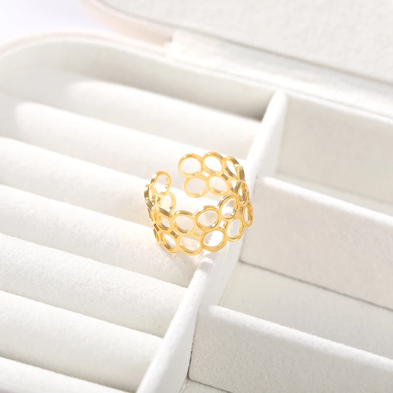 Женское кольцо из нержавеющей стали Двухслойное регулируемое золотистого
