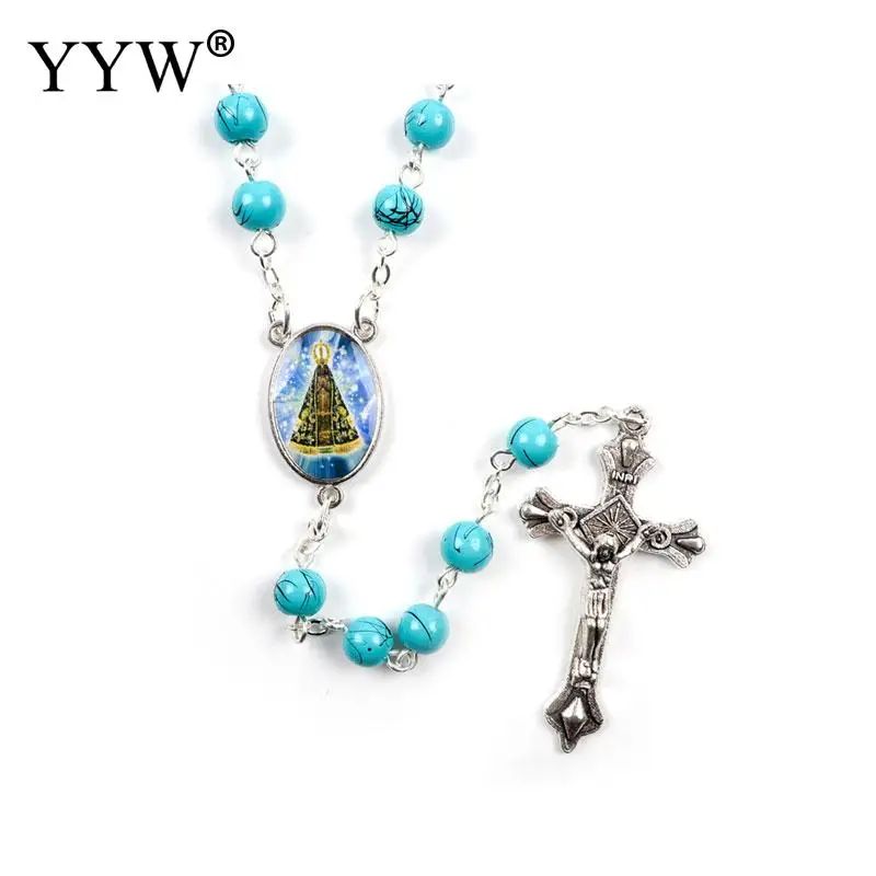 Ожерелье с синими стеклянными бусинами маленький размер 6 мм для мужчин и женщин |