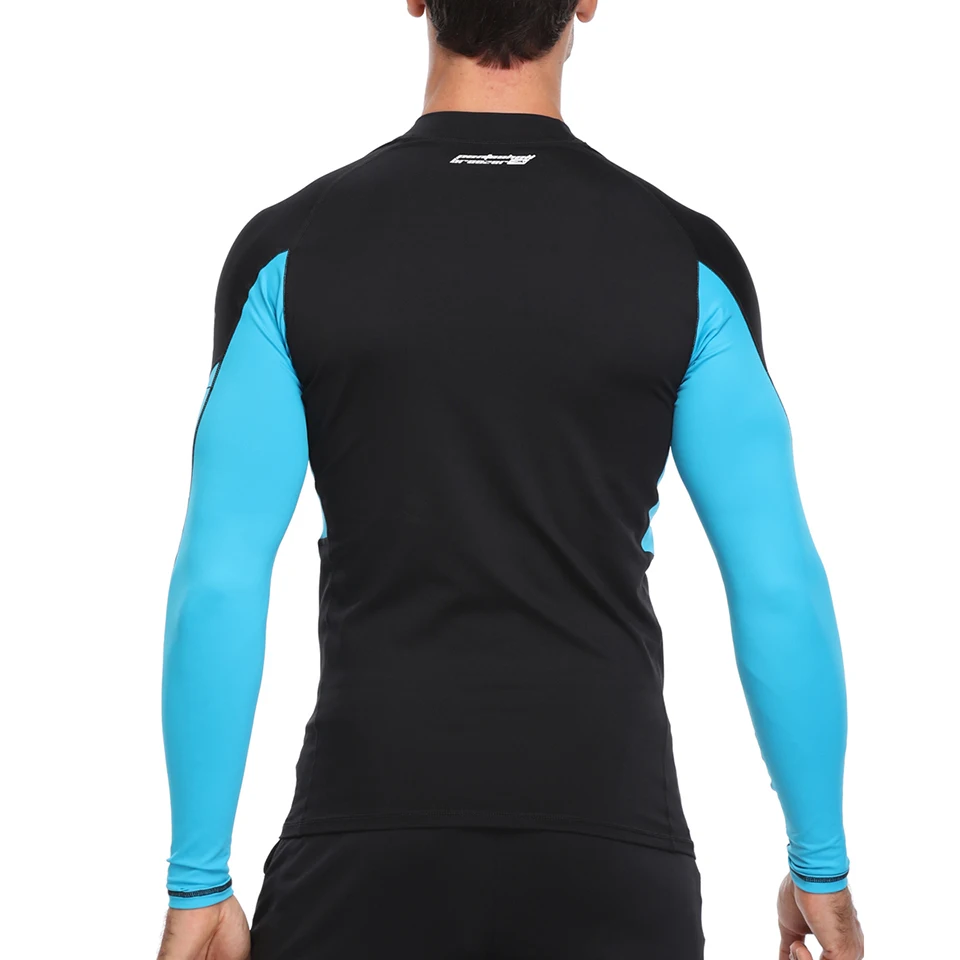 AXESEA Men Rash Guard Patchwork Swimwear Long Sleeve Rashguard Sun Protection Swimsuit Surfing Shirt Top UPF50+ Sport Beachwear