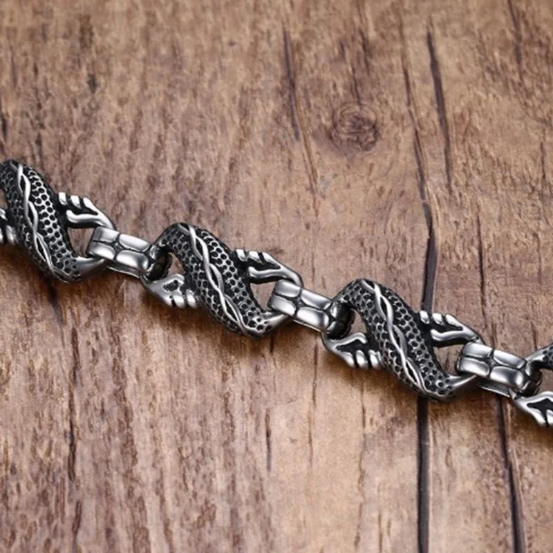 

High Quality Vintage Dragon Bracelet Metal braided Chain Punk Men Jewelry