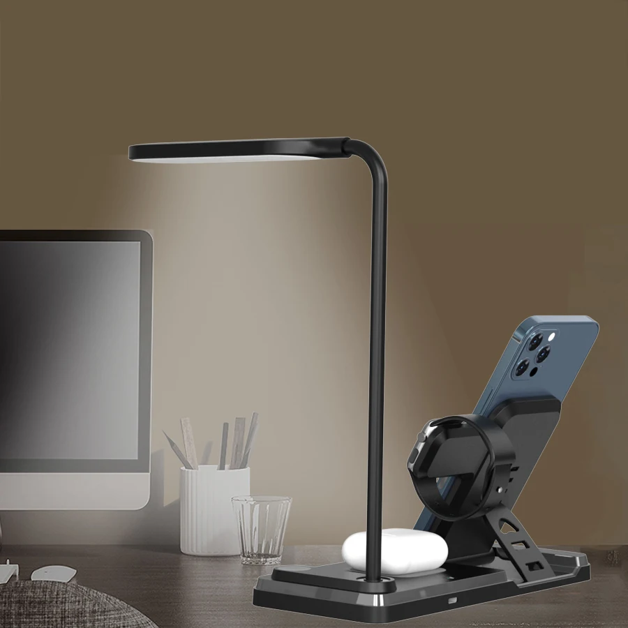led desk lamp with wireless charger dimmable table lamp for iphone 12 13pro airpods mobile phone charging holder fast charging free global shipping