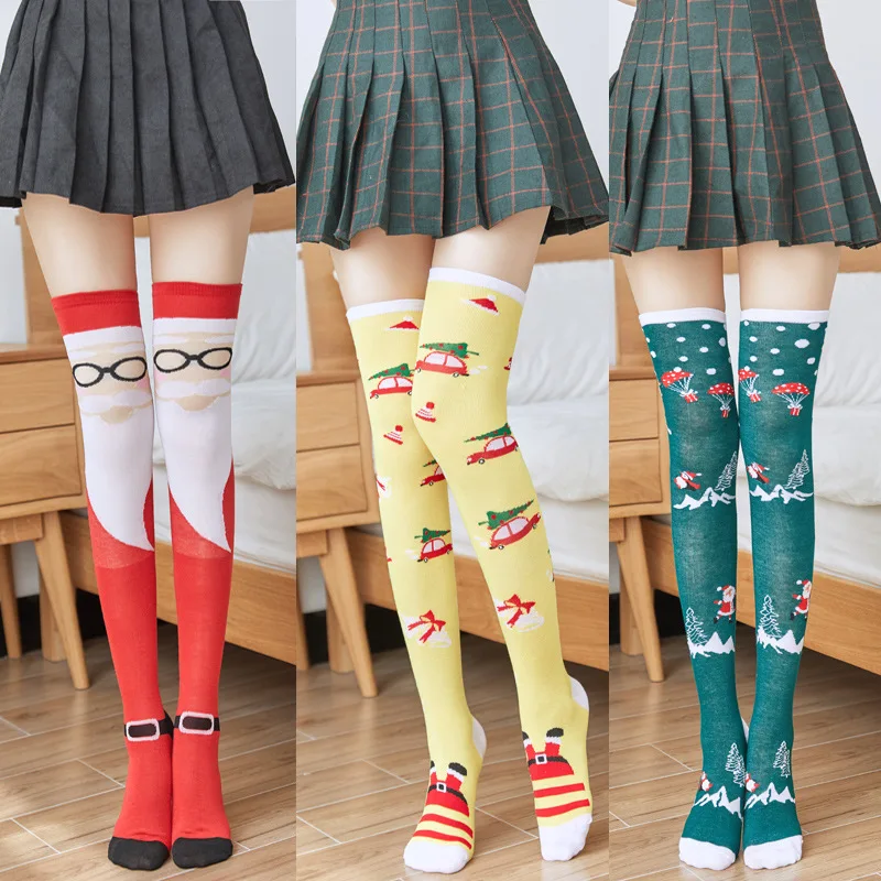 

Stockings Women Socks Christmas Cartoon Style Over Knee Cotton Sexy Slim Ladies Girls Halloween Gift 7 Colors 1 Pairs Hot Sale