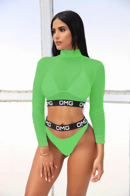 Комплект бикини женский из 3 предметов с длинным рукавом и сетчатым