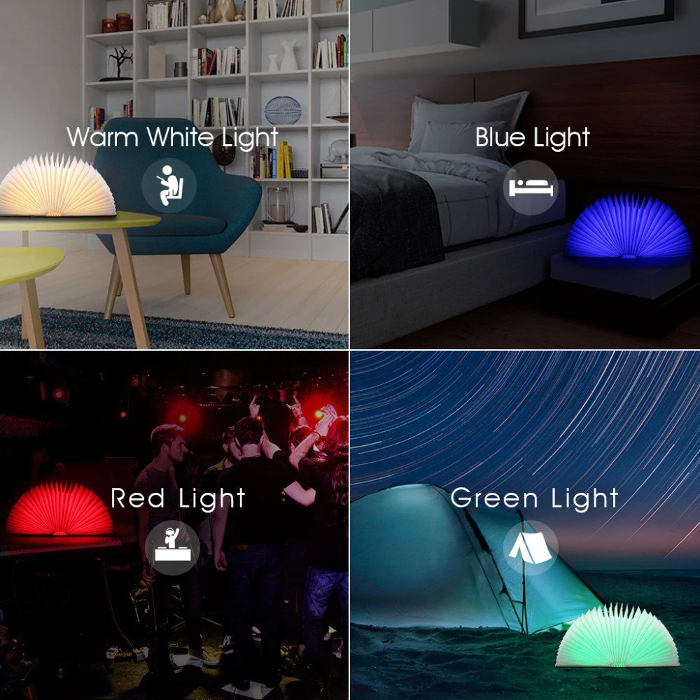

5 Kleuren Creatieve Rgb Led Boek Lamp Houten Draagbare Nachtlampje 5V Usb Oplaadbare Magnetische Opvouwbare Bureaulamp Thuis