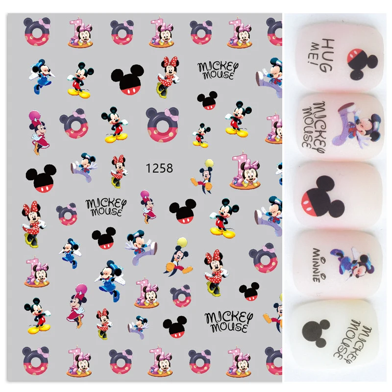 

1PCS New Disney Cartoon Anime Nail Sticker 3D Minnie Mickey Bow Love Mickey Mouse Self-adhesive Nail Slider