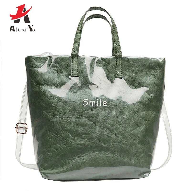 Attra Yo Новая женская вместительная сумка Дамская Повседневная на плечо ПВХ крафт