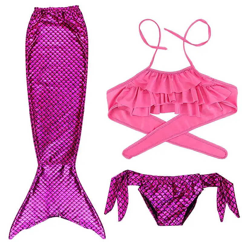 3 Pieces Set 4 Девушки Русалка Фольга печати Холтер Топ и хипстерские НИЗ и хвост русалки купальник Детские танкини костюм русалки Косплей Костюм - Цвет: 3 Pieces Set 4