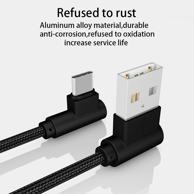 Нейлоновый Плетеный USB Type C коротким 2.4A Быстрый зарядный кабель 20 см локоть 90