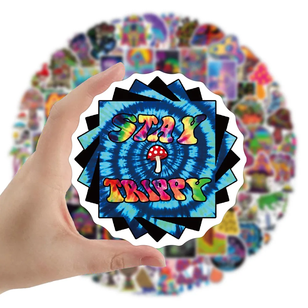 1050100pcs colorful psychedelic mushroom rainbow stickers aesthetic car skateboard motorcycle laptop cool decal sticker toy free global shipping