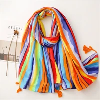 fashion luxury brand colorful wave stripe tassel viscose scarf women print shawls and wraps pashmina stole muslim hijab 18090cm