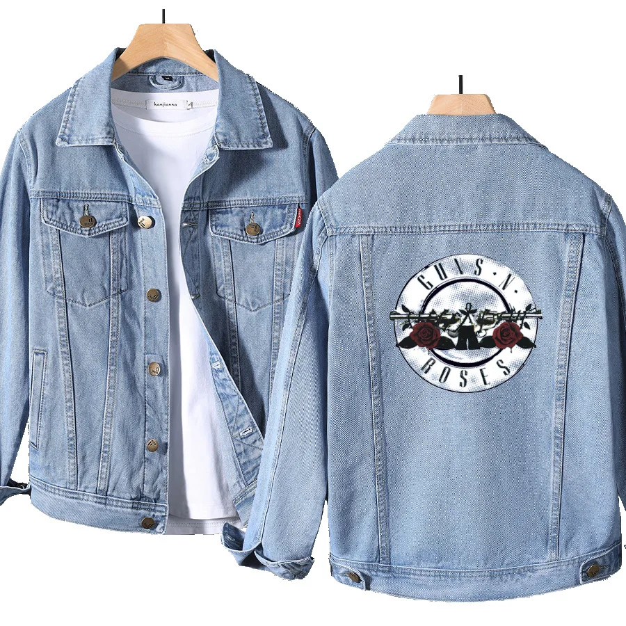 

W125AJ Mens Denim Jackets streetwear Gun and Rose Mens Jeans Jacket Outwear Coat oversized Hole Male Clothes Size M-5XL