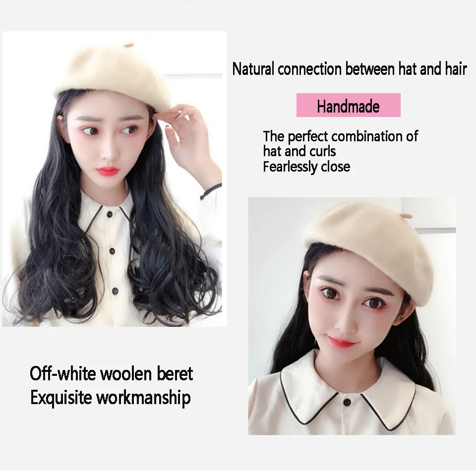 

HOUYAN Wig female long hair natural full headgear wig synthetic beret hat wig one female fashion long curly hair big waves
