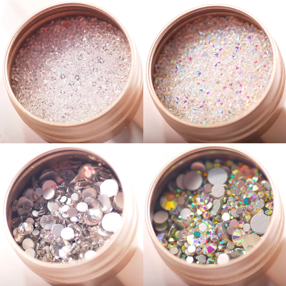 

4 Boxes Nail Art Rhinestones AB and White Color Micro Diamond Sparkly with Aluminum Box Delicate Nail Gems