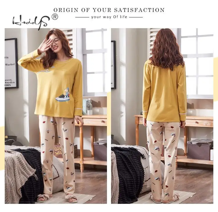 F Women Yellow Зимние теплые пижамы для влюбленных, женские хлопковые милые и милые летние мужские хлопковые домашние костюмы с длинными рукавами, большие размеры - Цвет: F Women Yellow