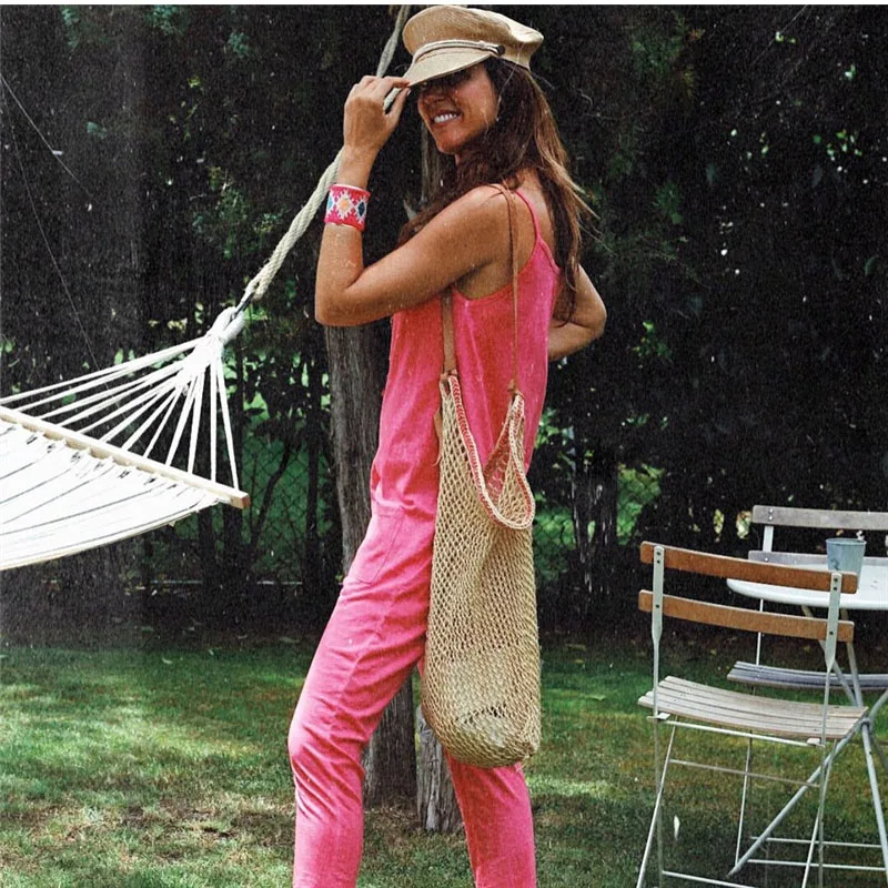 Сексуальный Свободный женский комбинезон на бретельках с карманом и лямкой шее