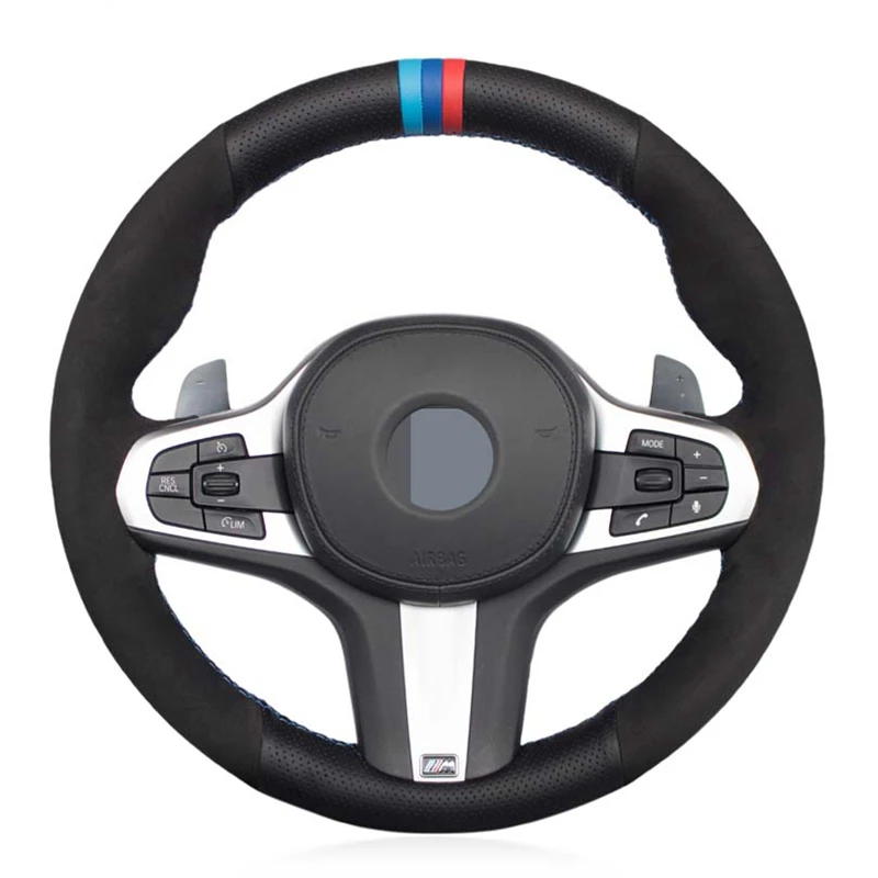 Черная замша из натуральной кожи DIY чехол рулевого колеса автомобиля для BMW M Sport G30