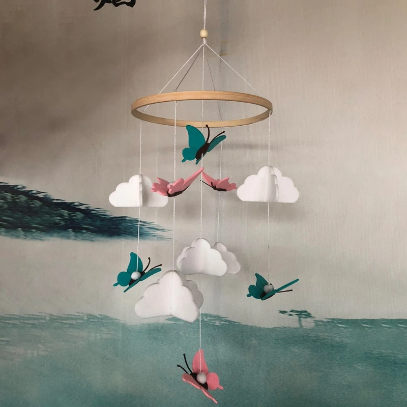 

Baby Crib Felt Butterfly Cloud Mobile Rattle Kids Room Hanging Decoration Infant Cot Wind Chime Bed Bell Toys