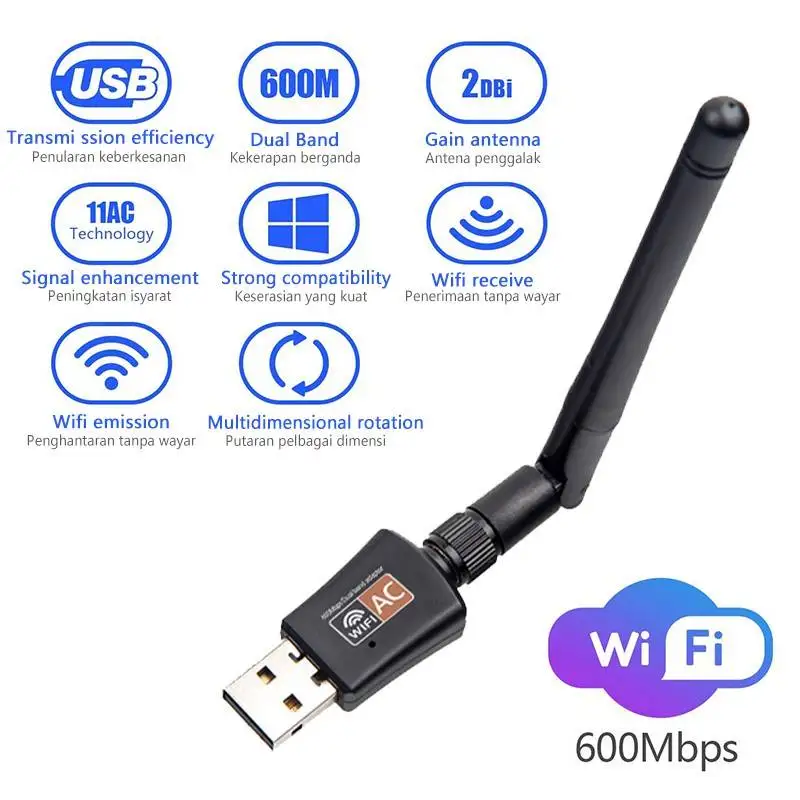 600 Мбит/с USB Wifi адаптер 5 8 ГГц + 2 4 USB2.0 приемник Беспроводной сетевая карта