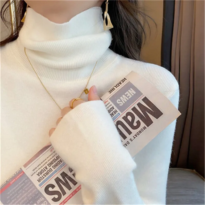 

Women Knitted Sweater Fashion Turtleneck Pullovers Ladies Autumn Winter Casual Sweater Korean Style Women Jumper Slim Top