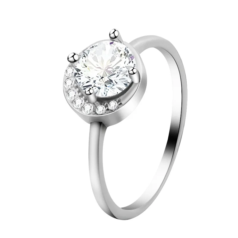 

Rice bear spring and summer 2021 new round diamond s925 sterling silver high-grade set 3A zircon engagement proposal women ring