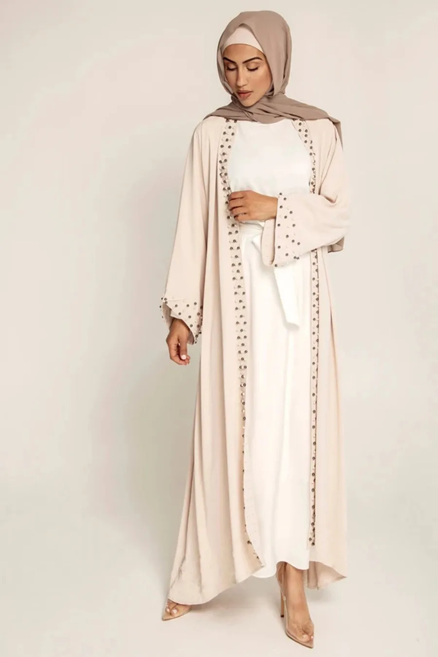 Мусульманский кафтан, кимоно, модель Eid Дубай, Турция Abayas, однотонный, украшенный бисером, мусульманский кардиган, платья для женщин, женский...
