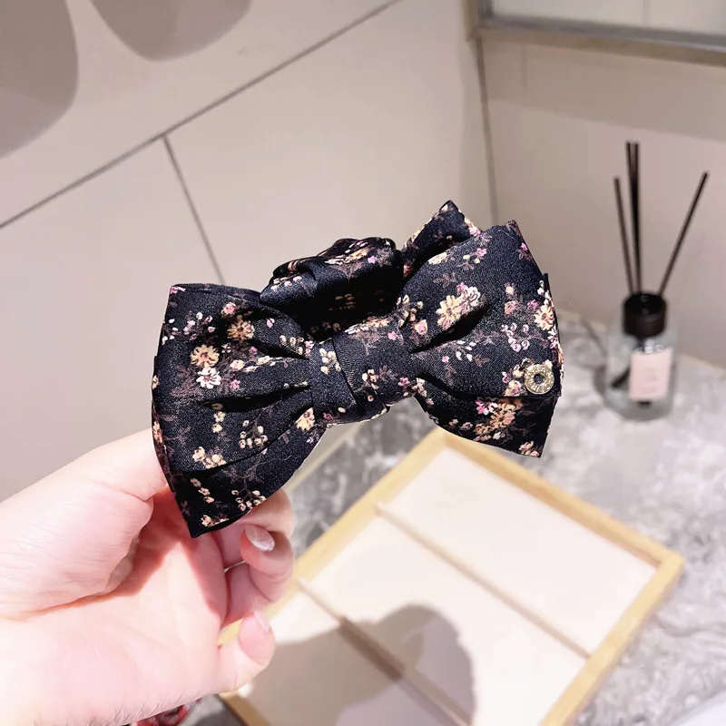

Vintage French Large Catch Clip Bow Hairpin Broken Flower Cloth Korea Shark Clip Temperament Hairpin Hair Catch