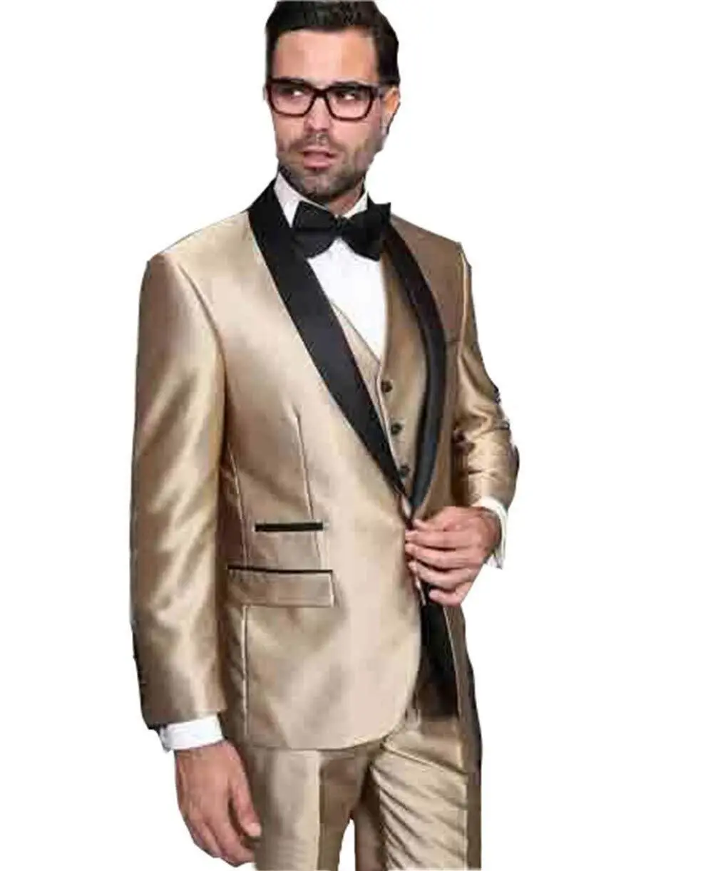 New Arrival 2018 Men Suits 3 Pieces Custom Made Groom Tuxedos Shawl Lapel Slim Fit Wedding Suits ( Jacket+Pants+vest)