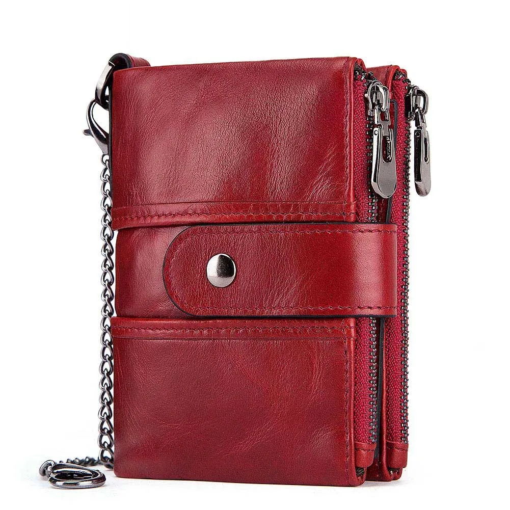 High Quality RFID Anti-theft Brush Wallet Leather Multifunctional Buckle Zipper Retro Crazy Horse Cowhide Men's Bag Coin Purse