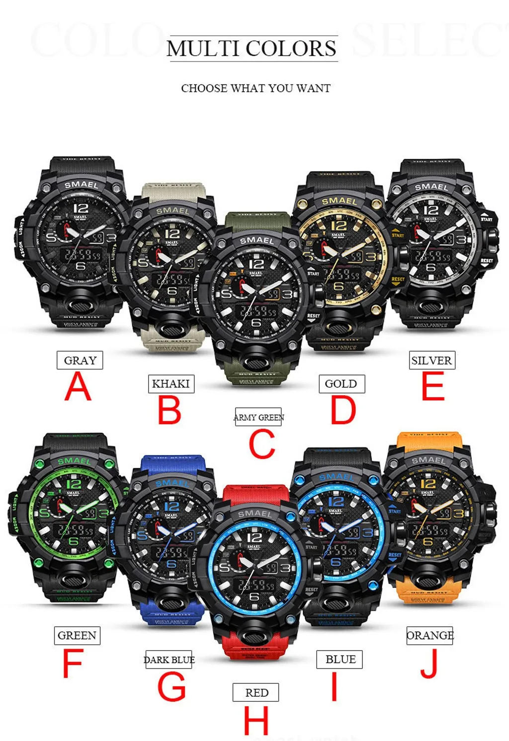 

Dual Display Men Sport Watches LED Digital Waterproof Shock Resistant Watches Male Electronic Wrist Clock Reloj Hombre homme